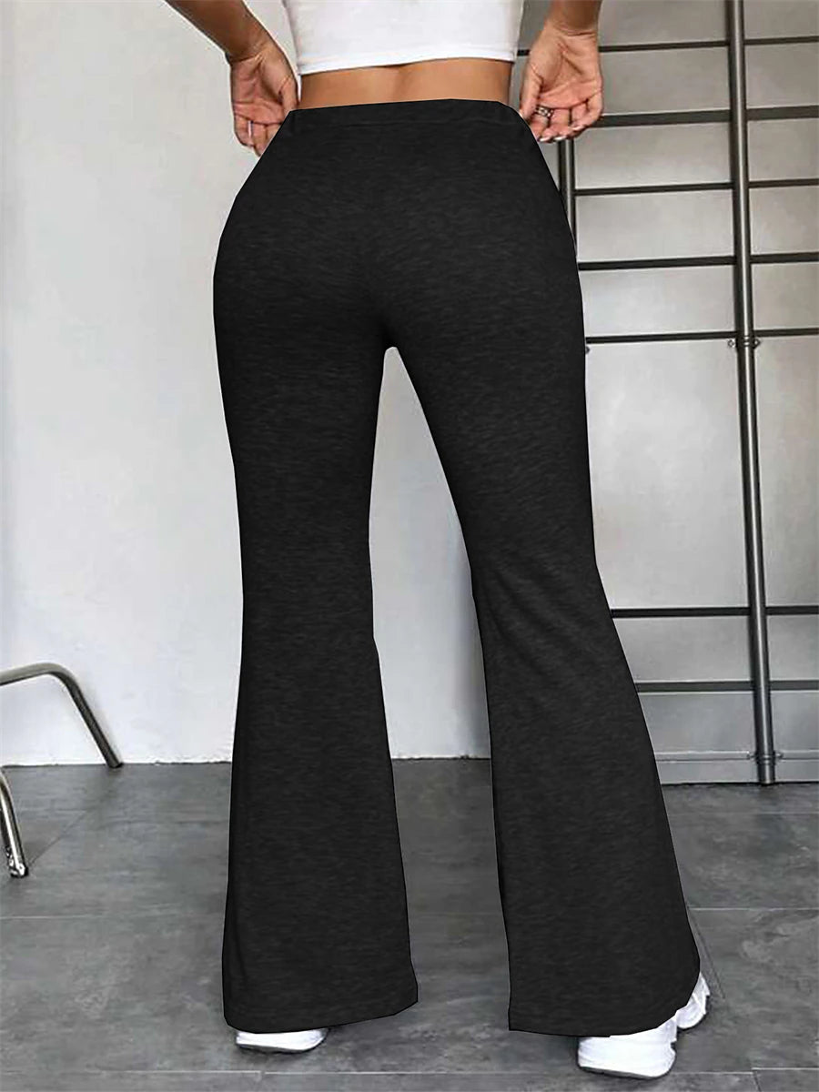 Women's Flare Leggings Polyester Solid Color Black ash-colored Fashion High Waist Full Length Sports & Outdoor Street Fall Winter
