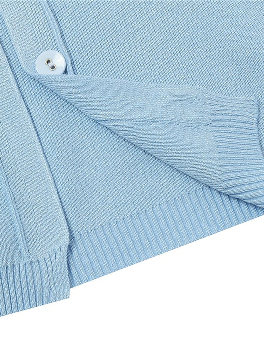 Women's Cardigan Sweater Crew Neck Ribbed Knit Acrylic Button Fall Winter Short Daily Going out Weekend Stylish Casual Soft Long Sleeve Solid Color Black Yellow Pink S M L