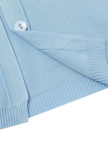 Women's Cardigan Sweater Crew Neck Ribbed Knit Acrylic Button Fall Winter Short Daily Going out Weekend Stylish Casual Soft Long Sleeve Solid Color Black Yellow Pink S M L