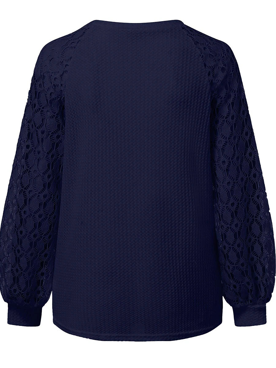 Women's Pullover Sweater Jumper Crew Neck Ribbed Knit Polyester Patchwork Summer Fall Outdoor Daily Going out Stylish Casual Soft Long Sleeve Solid Color Black Pink Navy Blue S M L