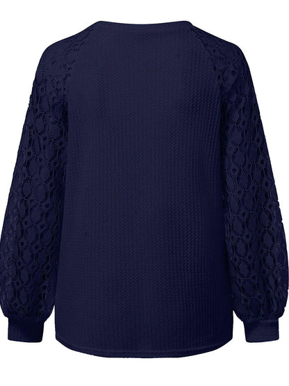 Women's Pullover Sweater Jumper Crew Neck Ribbed Knit Polyester Patchwork Summer Fall Outdoor Daily Going out Stylish Casual Soft Long Sleeve Solid Color Black Pink Navy Blue S M L