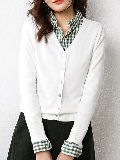 Women's Cardigan Sweater V Neck Ribbed Knit Polyester Button Fall Winter Short Daily Going out Weekend Stylish Casual Soft Long Sleeve Solid Color Haze blue Black White S M L