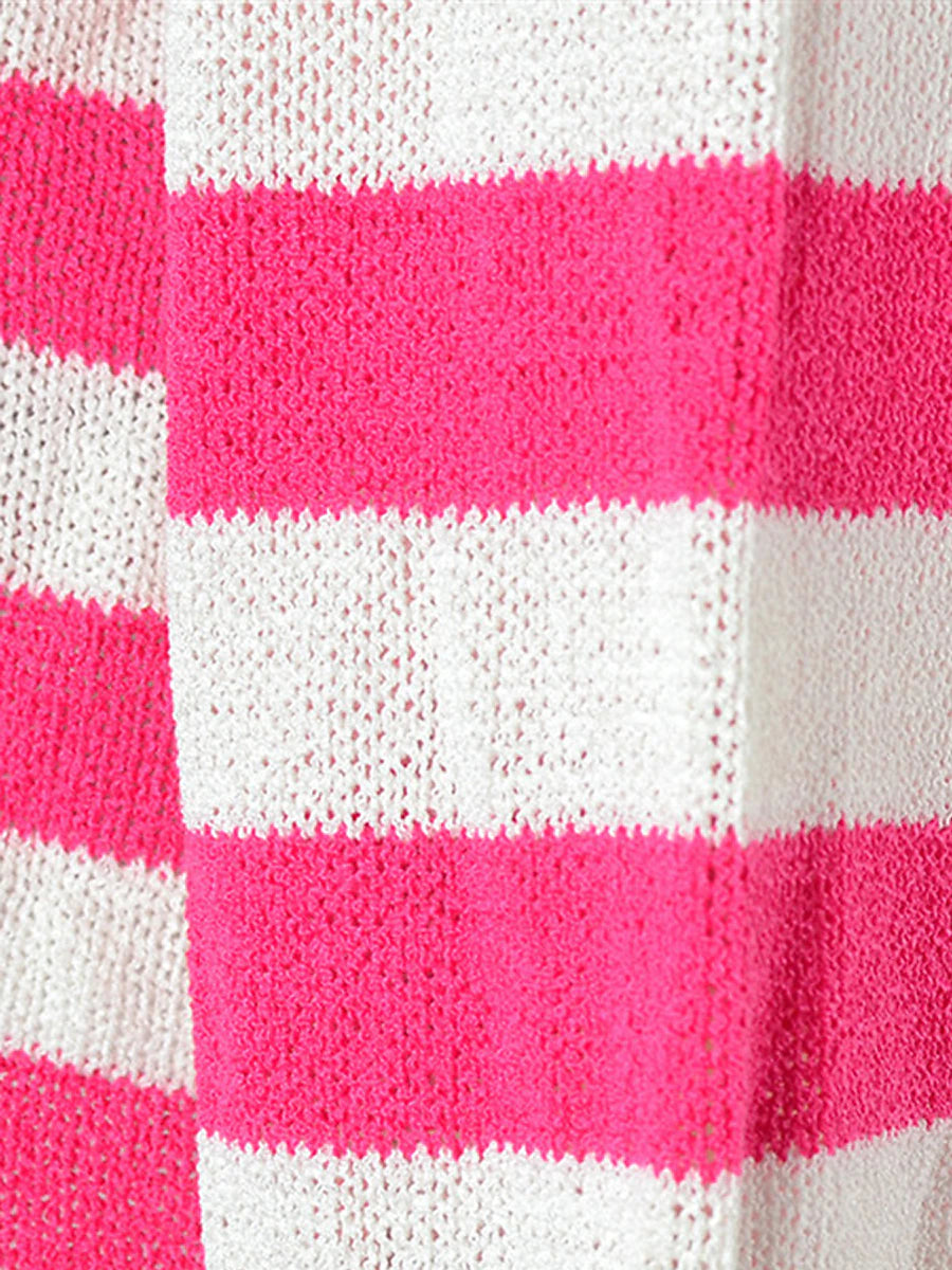 Women's Pullover Sweater Jumper Crew Neck Ribbed Knit Acrylic Patchwork Summer Spring Daily Going out Weekend Stylish Casual Soft Long Sleeve Star Striped Fuchsia Khaki S M L