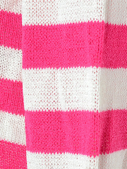 Women's Pullover Sweater Jumper Crew Neck Ribbed Knit Acrylic Patchwork Summer Spring Daily Going out Weekend Stylish Casual Soft Long Sleeve Star Striped Fuchsia Khaki S M L