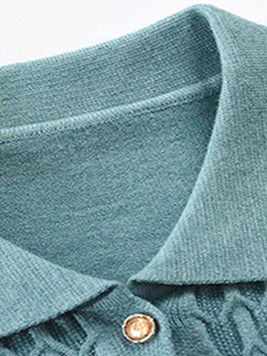 Women's Cardigan Shirt Collar Cable Knit Polyester Button Pocket Knitted Fall Winter Regular Outdoor Christmas New Year Fashion Casual Soft Long Sleeve Floral Red Purple Fuchsia XL 2XL 3XL