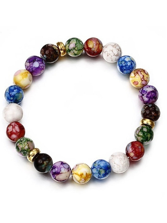 hot selling  natural volcanic stone colorful seven chakra bracelet agate stone beads bracelet - LuckyFash™
