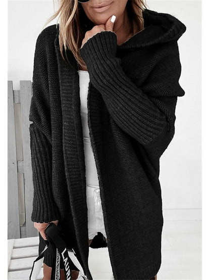 Women's Cardigan Hooded Solid Color Stylish Basic Casual Long Sleeve Loose Sweater Cardigans Hooded Open Front Fall Winter Denim Purple / Holiday / Going out