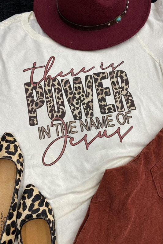 Jesus Power Leopard Print Graphic Tee for Women