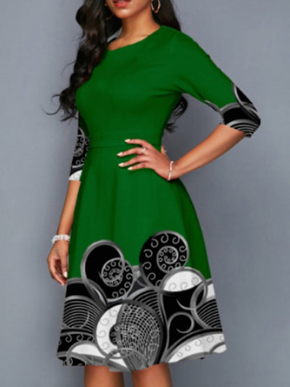 Women's Dress - Casual Dress Church Dress Midi Dress Black Yellow Pink Long Sleeve Print Print Winter Autumn Crew Neck Stylish Winter Dress Fall Dress 2023 S M L XL XXL 3XL 4XL 5XL