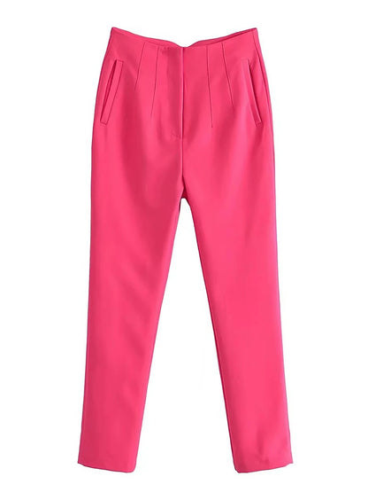 Women's Dress Pants Polyester Solid Color claret Orange red Fashion High Waist Full Length Office Street Fall Winter