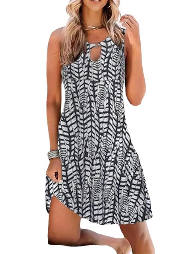 Women's Dress - Casual Dress Mini Dress Black Blue Sleeveless Floral Cold Shoulder Spring Summer Crew Neck Sexy Loose Fit 2023 S M L XL XXL 3XL