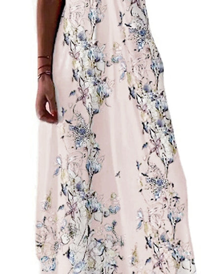 Women's Dress - Casual Dress Swing Dress Long Dress Maxi Dress Beige Short Sleeve Floral Cold Shoulder Spring Summer V Neck Vacation Loose Fit 2023 S M L XL XXL 3XL