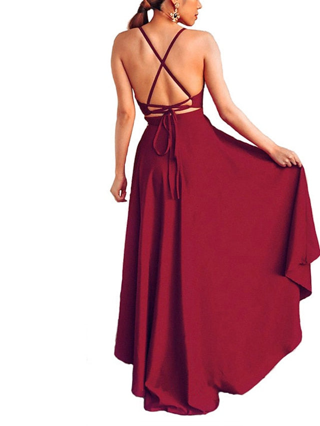 Women's Dress - Semi Formal Party Dress Swing Dress Long Dress Maxi Dress Green Black Blue Sleeveless Pure Color Layered Fall Spring Autumn V Neck S M L XL XXL 3XL