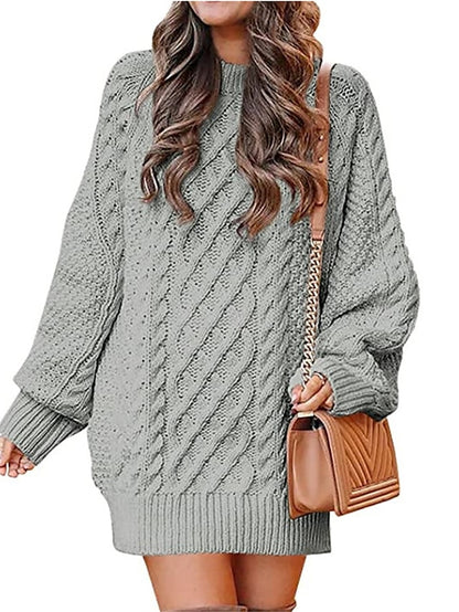 Women's Pullover Sweater Jumper Crew Neck Cable Knit Acrylic Oversized Fall Winter Regular Outdoor Daily Going out Stylish Casual Soft Long Sleeve Solid Color Black White Pink S M L