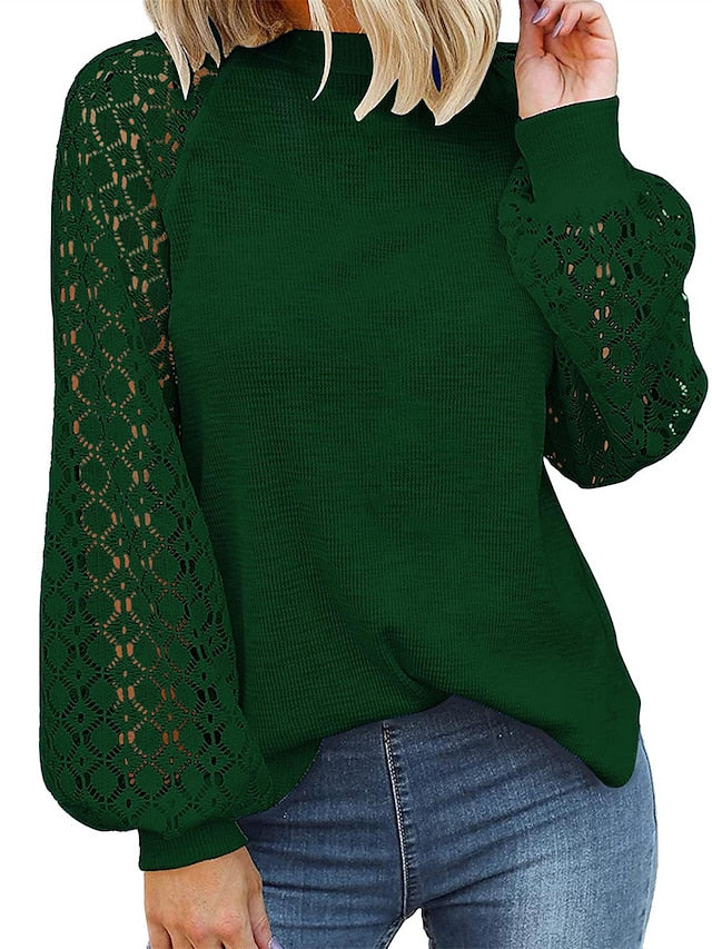 Women's Pullover Sweater Jumper Crew Neck Ribbed Knit Polyester Patchwork Summer Fall Outdoor Daily Going out Stylish Casual Soft Long Sleeve Solid Color Black Pink Navy Blue S M L