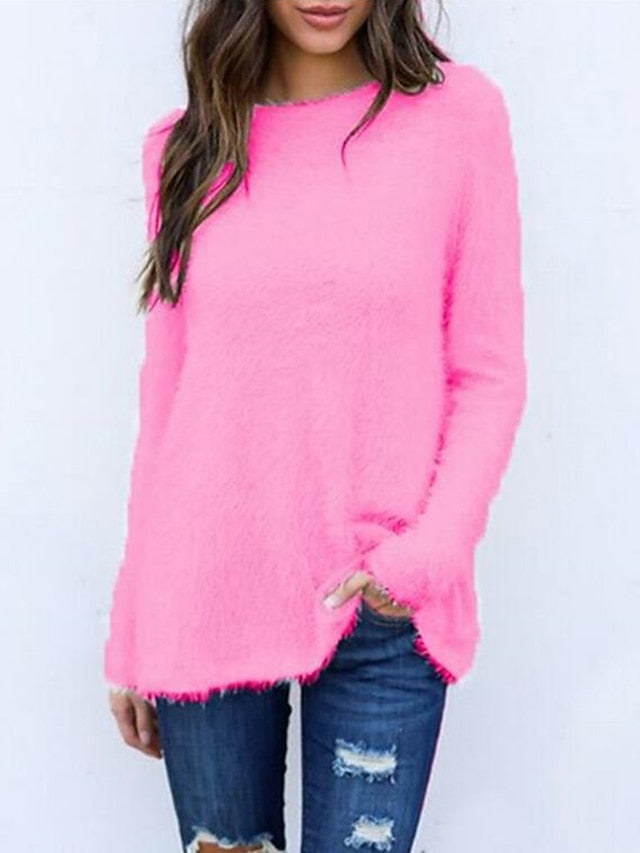 Women's Pullover Sweater Jumper Crew Neck Ribbed Knit Cotton Oversized Fall Winter Regular Outdoor Daily Holiday Stylish Casual Soft Long Sleeve Solid Color Black White Yellow S M L