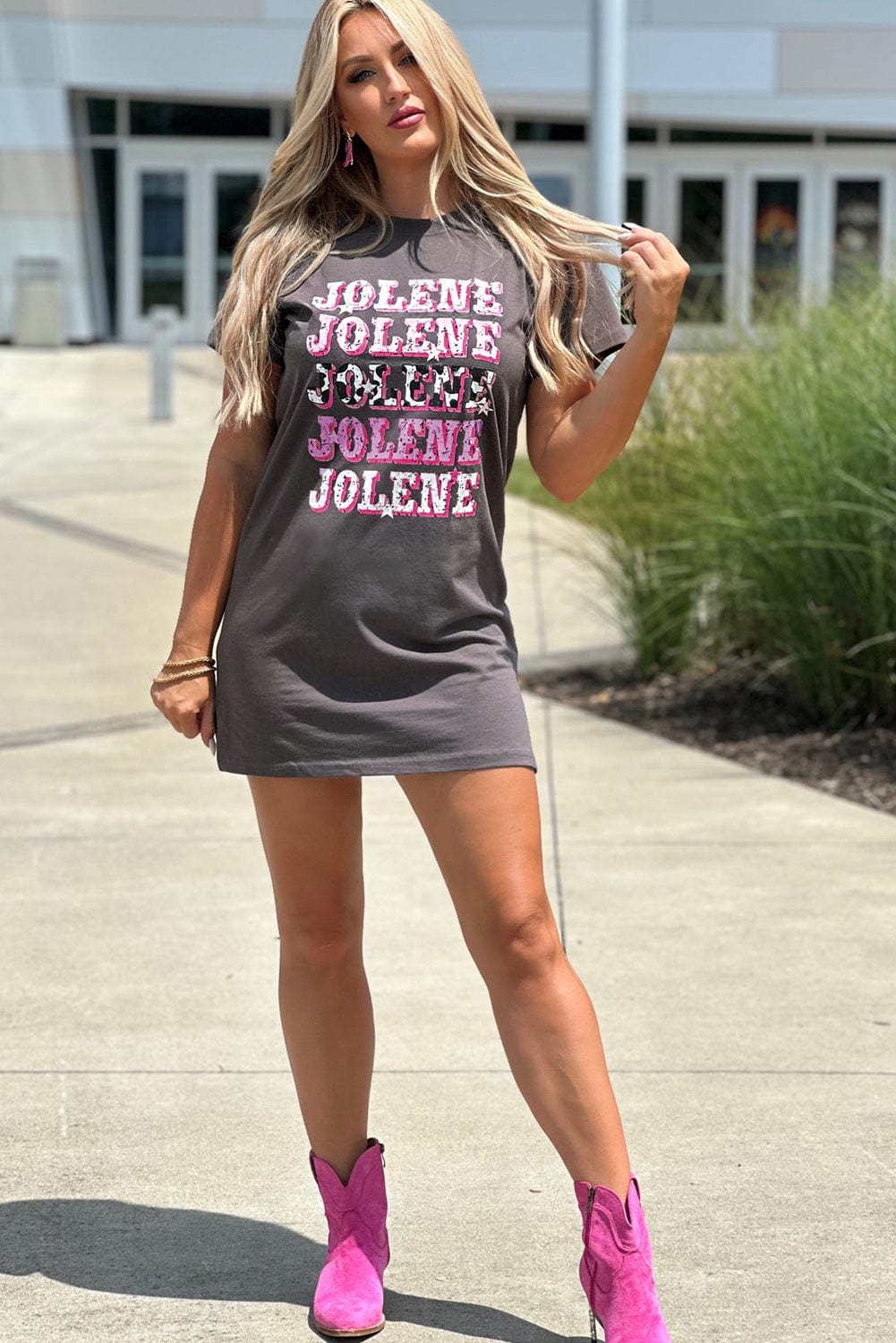 JOLENE Dark Grey Graphic Tunic Tee