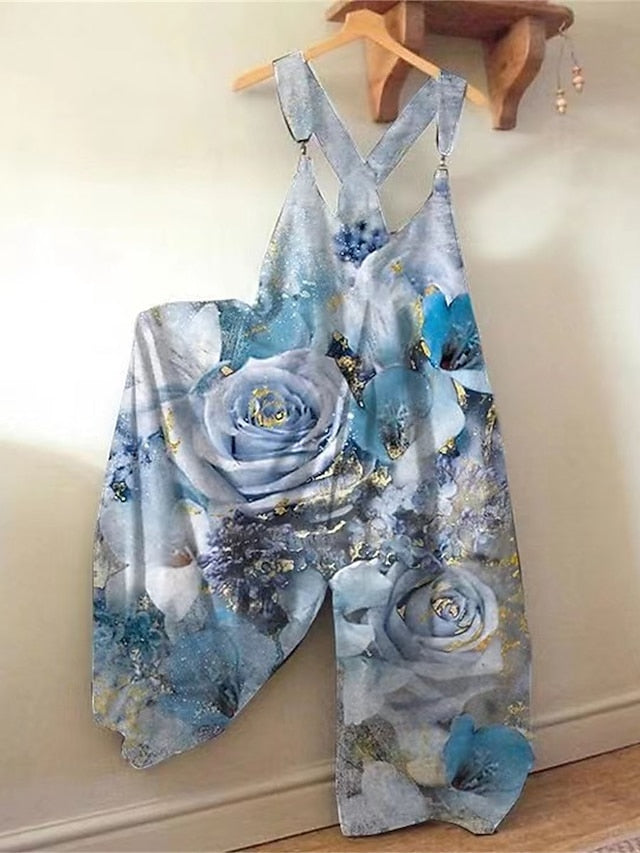 Jumpsuits for Women Summer Overall Print Animal Square Neck Streetwear Daily Vacation Loose Fit Sleeveless Black White Yellow S M L - LuckyFash™