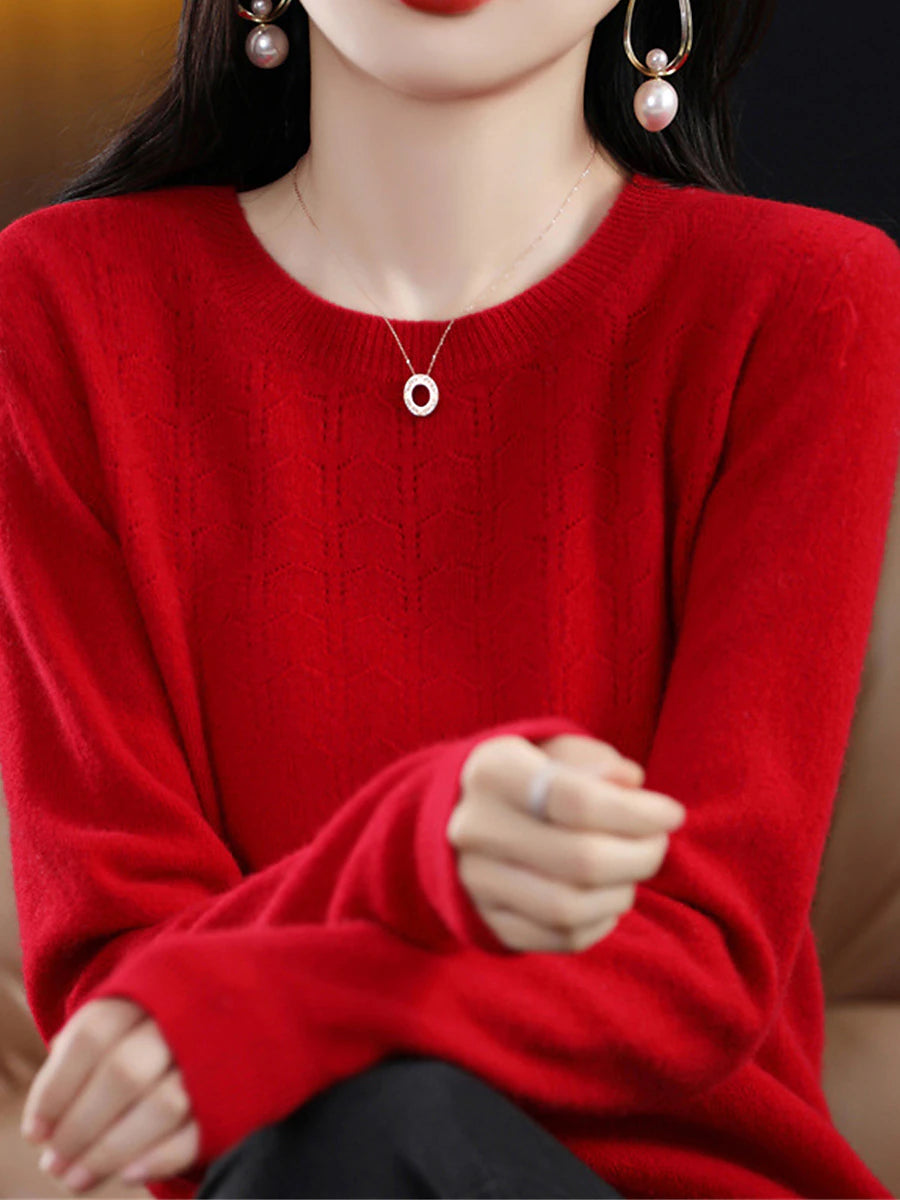 Women's Pullover Sweater Jumper Crew Neck Ribbed Knit Polyester Knitted Fall Winter Regular Outdoor Home Daily Fashion Streetwear Casual Long Sleeve Solid Color Cherry Red Shrimp Pink Avocado Green S