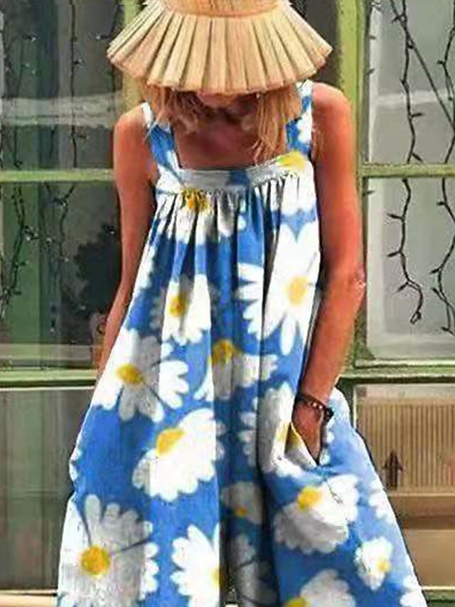 Jumpsuits for Women Summer Print Floral Strap Ordinary Straight Regular Fit Sleeveless Green Blue M L XL Spring - LuckyFash™