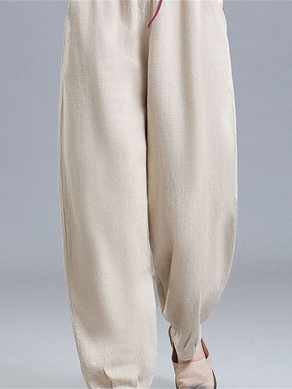 Women's Pants Trousers Linen Cotton Blend Plain Black White Vacation High Waist Full Length Outdoor Street Fall Winter