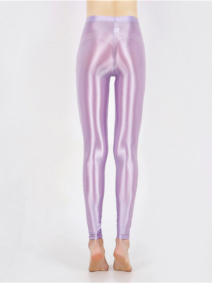 Women's Leggings Faux Leather Plain claret Robin's Egg Blue Active High Waist Ankle-Length Outdoor Yoga Fall Winter