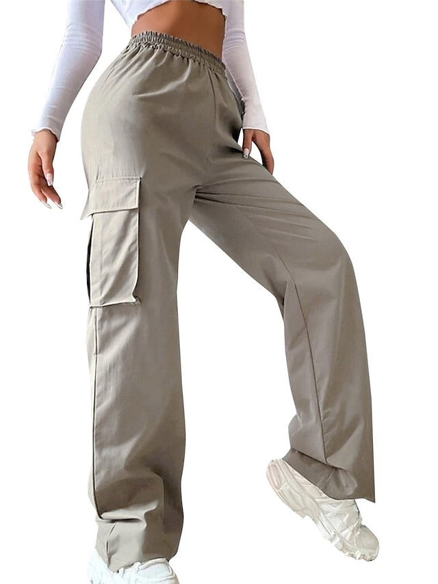 Women's Cargo Pants Polyester Plain ArmyGreen off white Streetwear High Waist Full Length Casual Sports Summer Spring