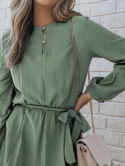 Jungle Green Bubble Sleeve Tiered Mini Dress