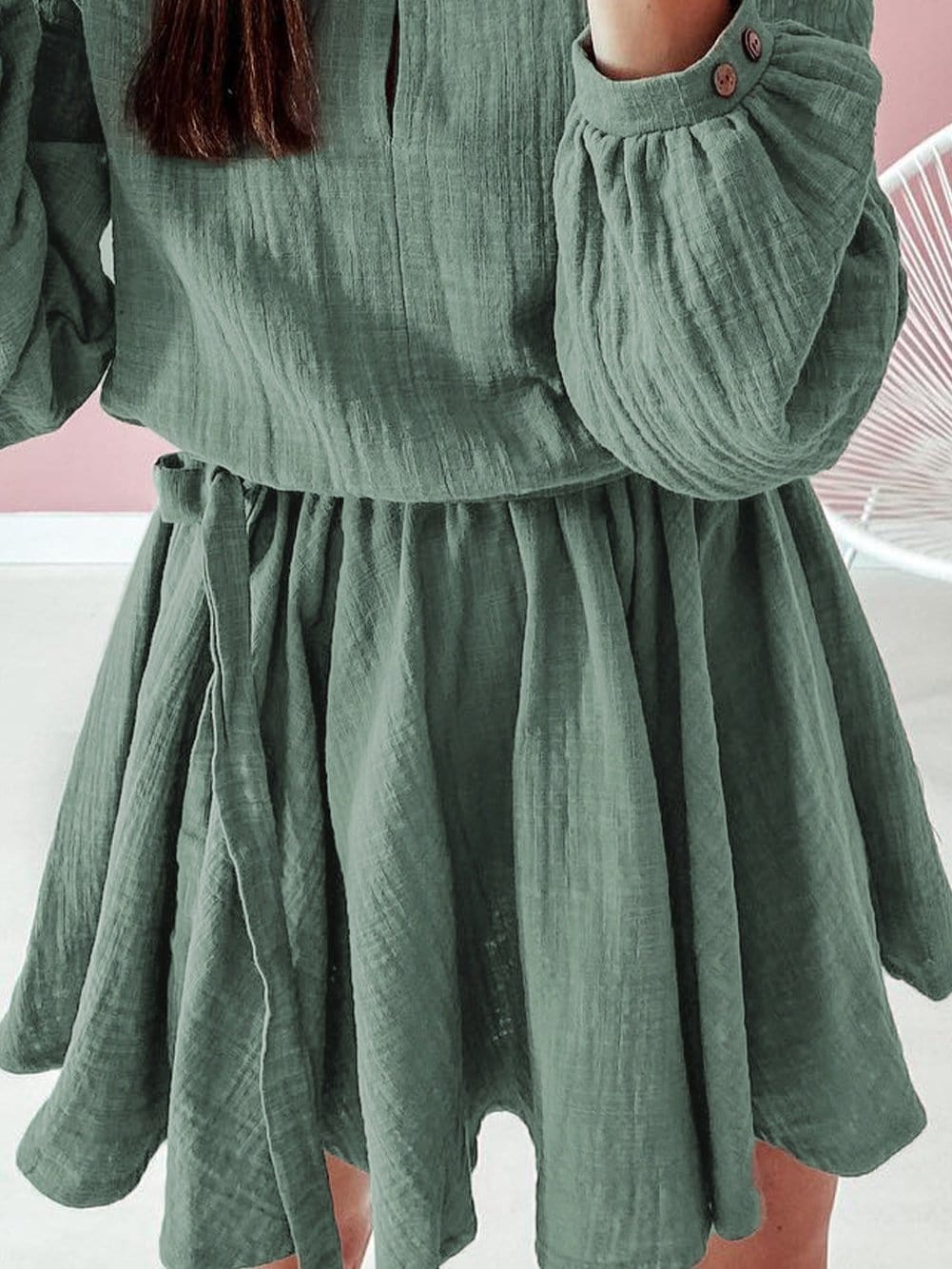 Jungle Green Bubble Sleeve Tiered Mini Dress