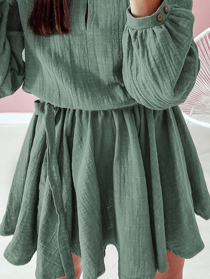 Jungle Green Bubble Sleeve Tiered Mini Dress