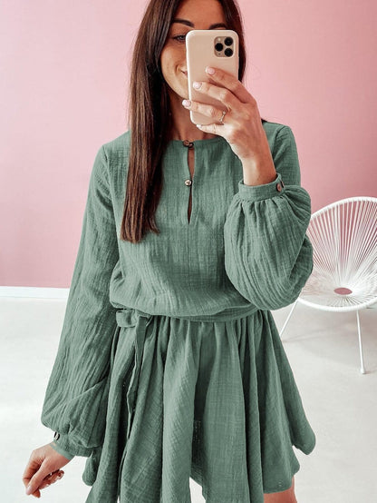 Jungle Green Bubble Sleeve Tiered Mini Dress