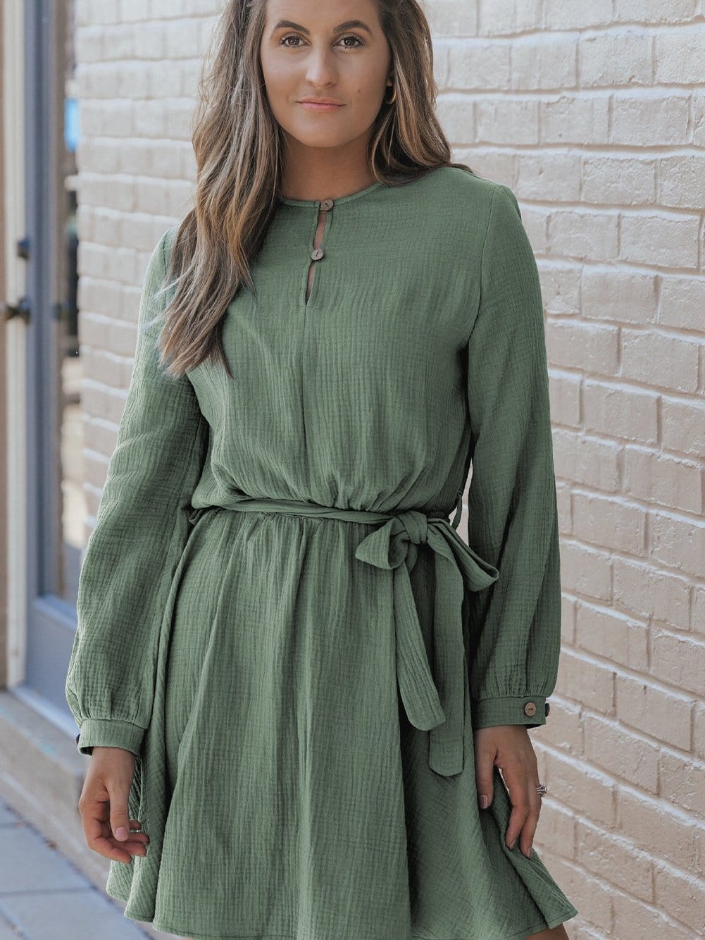 Jungle Green Bubble Sleeve Tiered Mini Dress