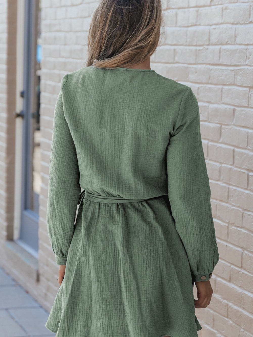 Jungle Green Bubble Sleeve Tiered Mini Dress