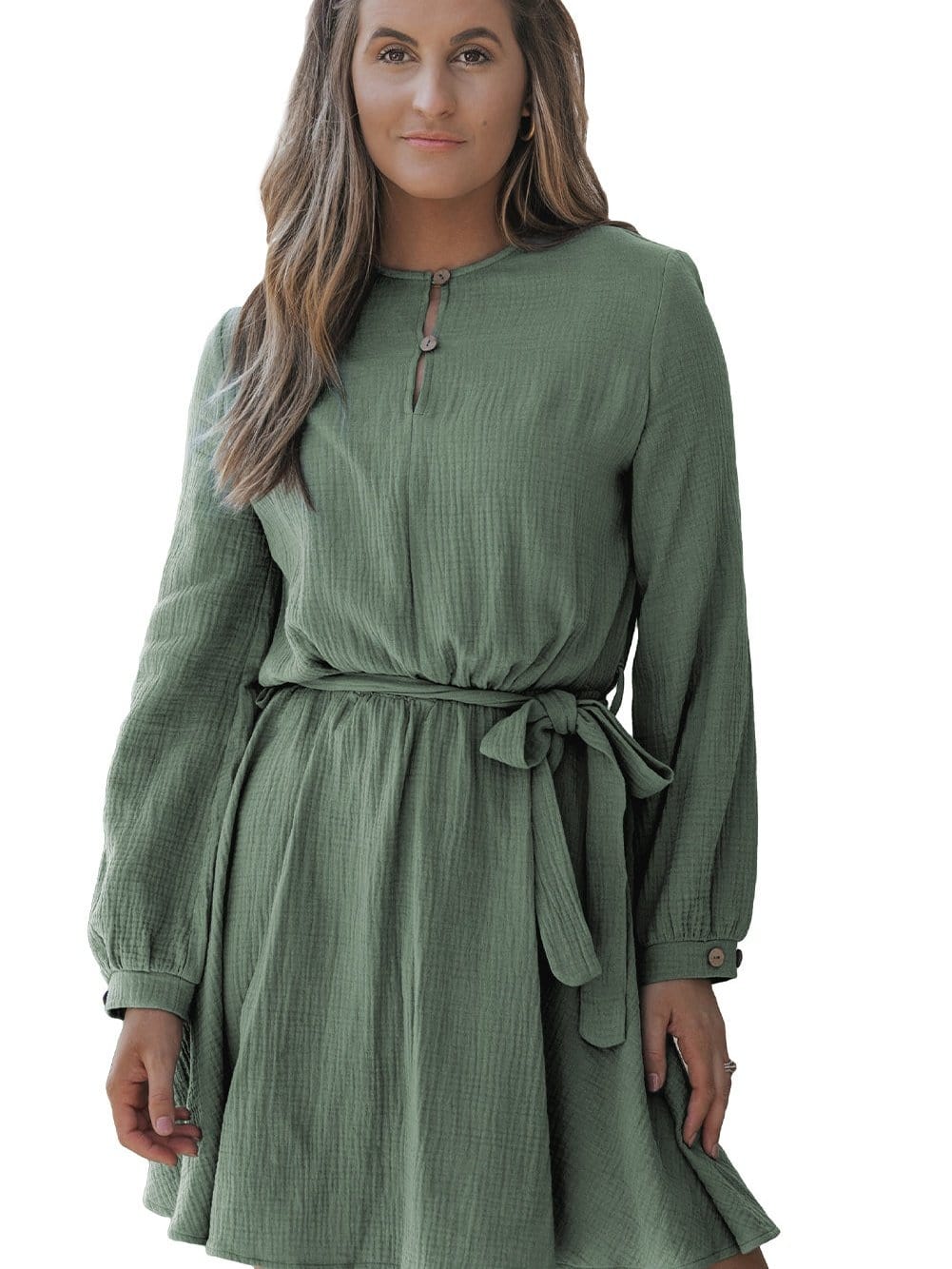 Jungle Green Bubble Sleeve Tiered Mini Dress