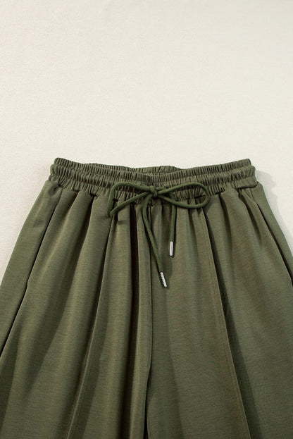 Jungle Green Chic Sleeveless Top and Wide Leg Pants Set