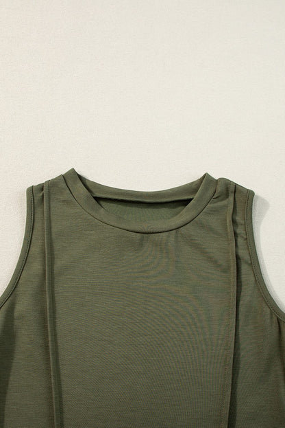 Jungle Green Chic Sleeveless Top and Wide Leg Pants Set