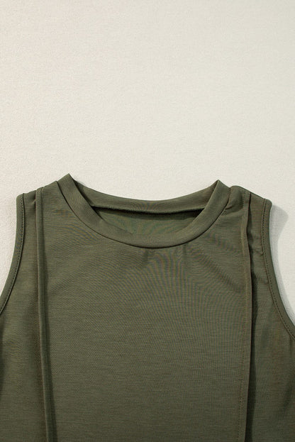 Jungle Green Chic Sleeveless Top and Wide Leg Pants Set