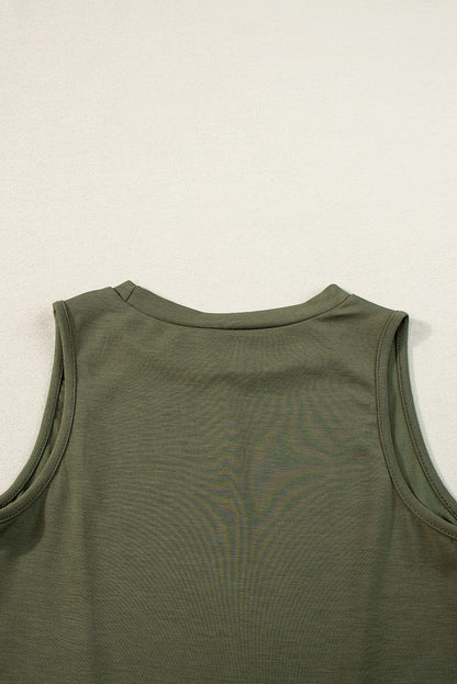 Jungle Green Chic Sleeveless Top and Wide Leg Pants Set