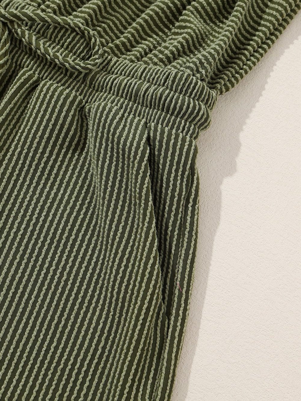 Jungle Green Corded Pullover Long Sleeve Drawstring Romper