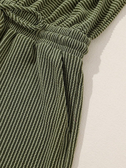 Jungle Green Corded Pullover Long Sleeve Drawstring Romper