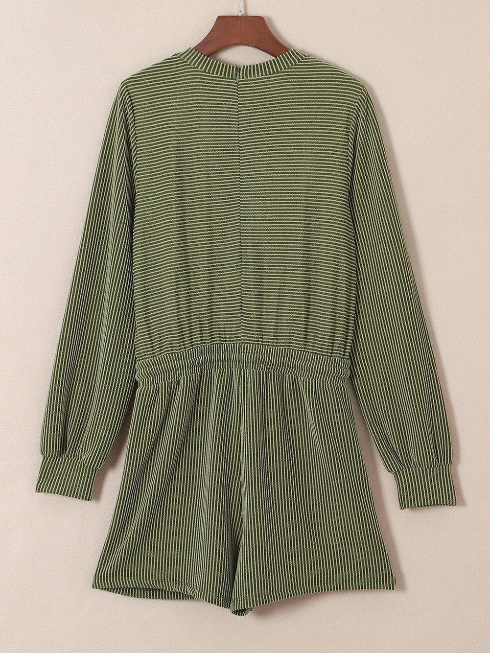Jungle Green Corded Pullover Long Sleeve Drawstring Romper