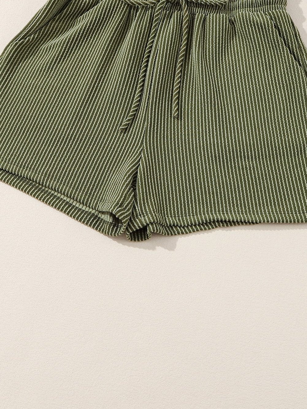 Jungle Green Corded Pullover Long Sleeve Drawstring Romper