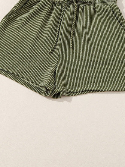 Jungle Green Corded Pullover Long Sleeve Drawstring Romper