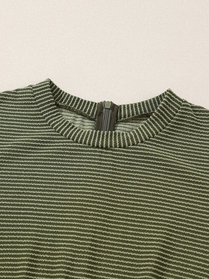 Jungle Green Corded Pullover Long Sleeve Drawstring Romper