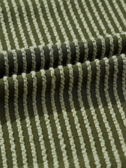 Jungle Green Corded Pullover Long Sleeve Drawstring Romper