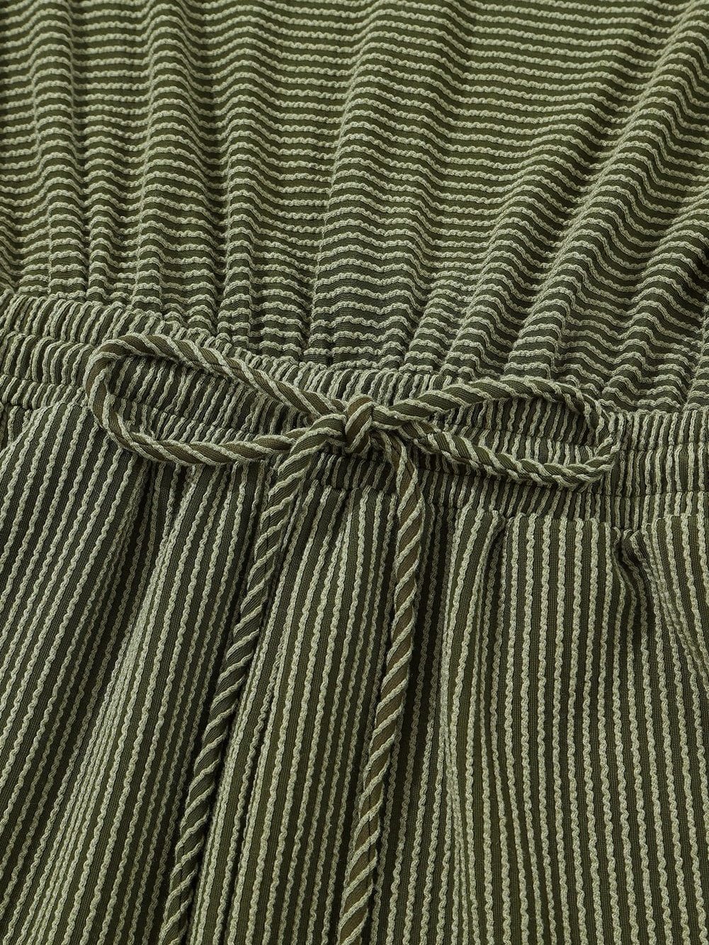 Jungle Green Corded Pullover Long Sleeve Drawstring Romper