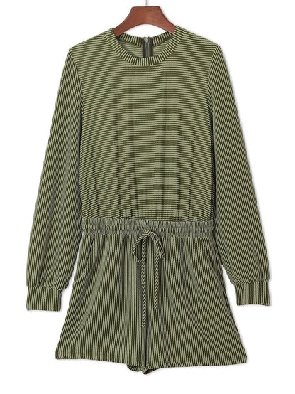 Jungle Green Corded Pullover Long Sleeve Drawstring Romper