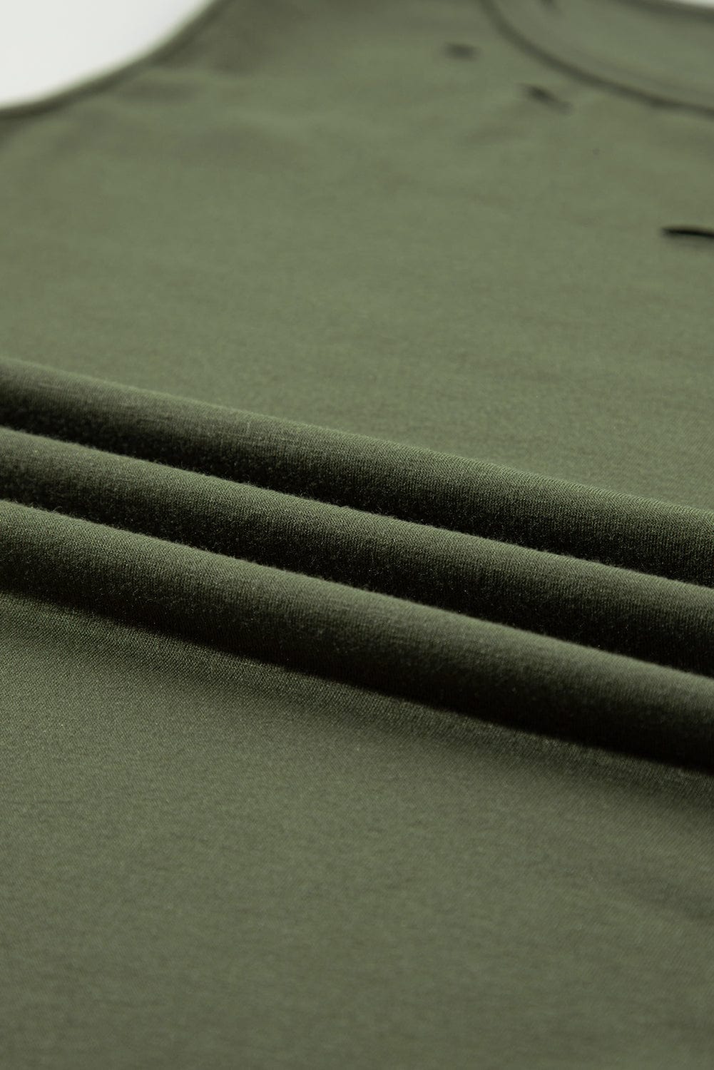 Jungle Green Edgy Distressed Tank Top with Crew Neck