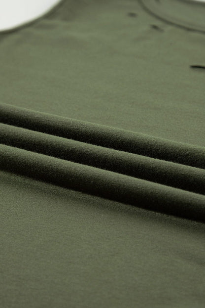 Jungle Green Edgy Distressed Tank Top with Crew Neck