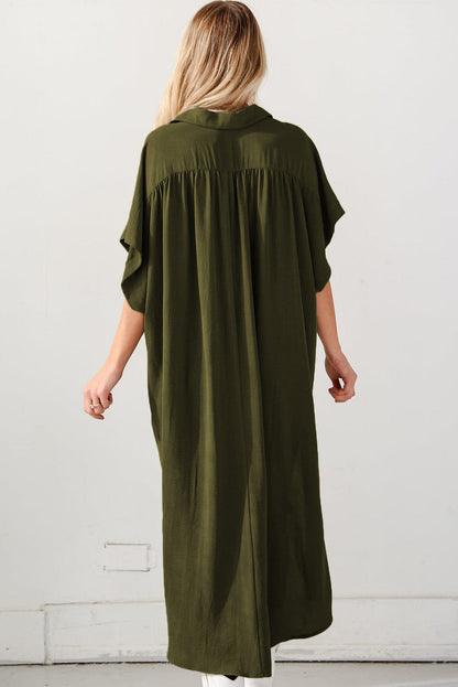 Jungle Green High Low Shirt Dress with Side Slits